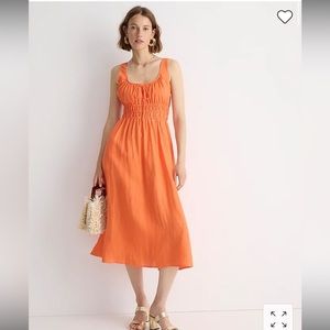 Orange J Crew Smocked midi dress in linen